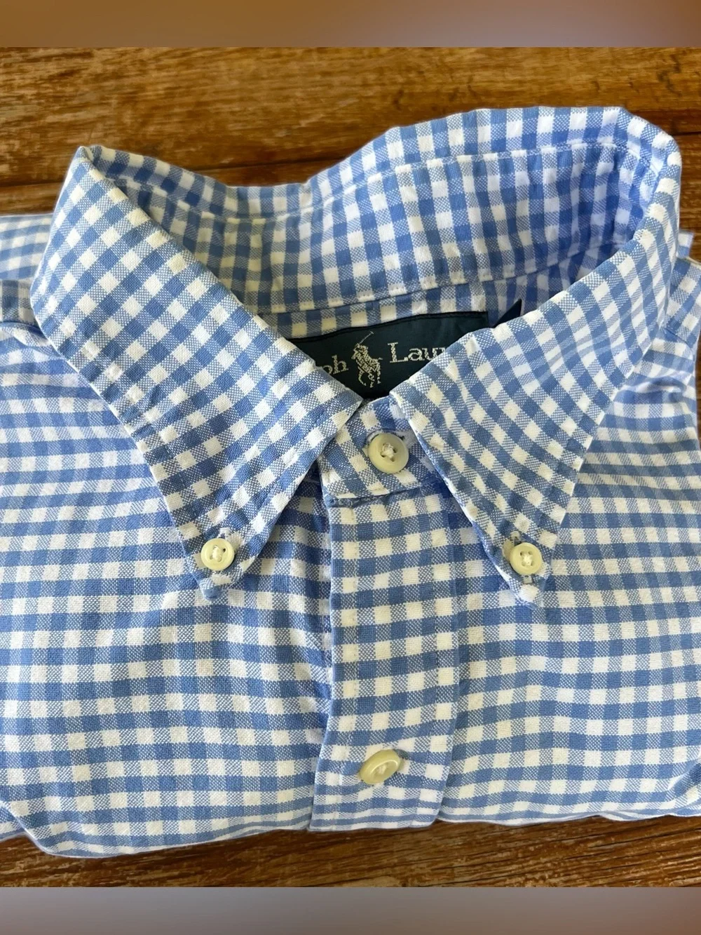 Polo Ralph Lauren Classic Fit Gingham Button Down Shirt Blue White XL Flaw Stain
